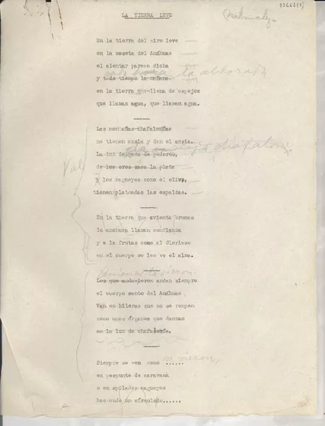 La tierra leve  [manuscrito] [Gabriela Mistral].