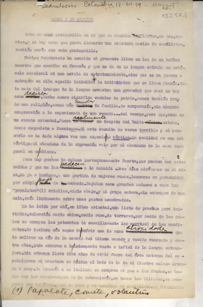 Godoy y su crítico  [manuscrito] Gabriela Mistral.