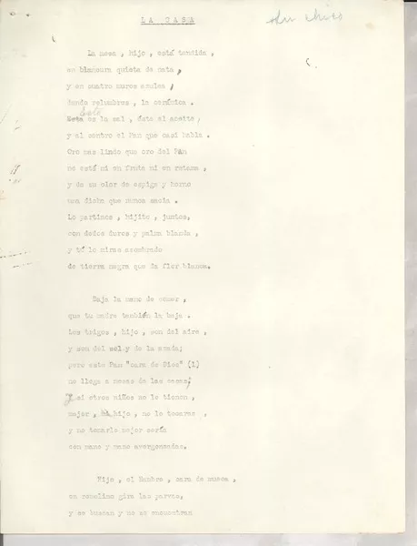 La casa  [manuscrito] [Gabriela Mistral].
