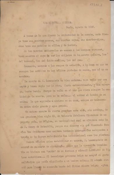 Una muerte _ moderna  [manuscrito] Gabriela Mistral.