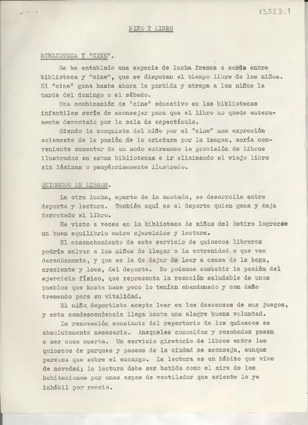 Niño y libro  [manuscrito] Gabriela Mistral.