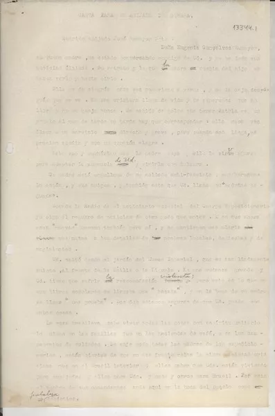 Carta para un ahijado de guerra  [manuscrito] Gabriela Mistral.