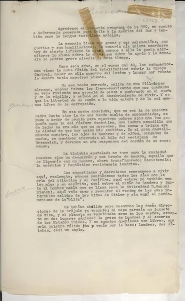 [Palabras para Londres]  [manuscrito] [Gabriela Mistral].