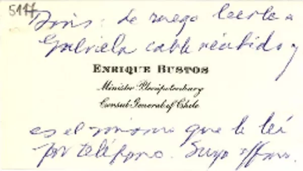 [Tarjeta] 1956 [a] Doris Dana  [manuscrito] Enrique Bustos.