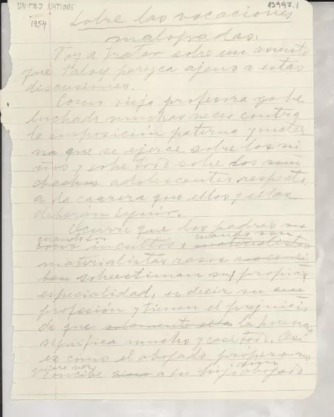 Sobre las vacaciones  [manuscrito] Gabriela Mistral.