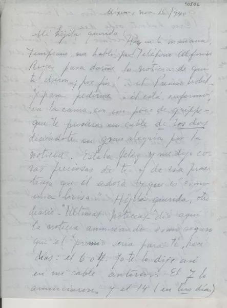 [Carta] 1945 nov. 16, México [a] Gabriela Mistral  [manuscrito] Palma Guillén.