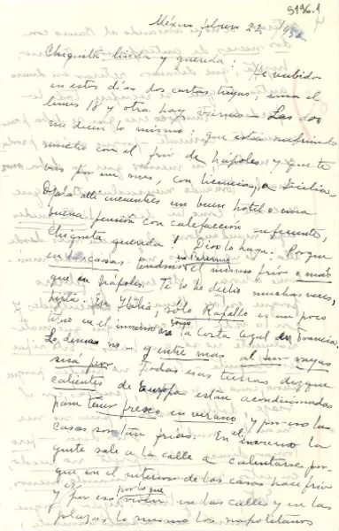 [Carta] 1952 feb. 22, México [a] Gabriela Mistral  [manuscrito] Palma Guillén.