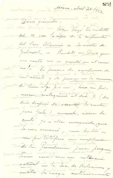 [Carta] 1952 abr. 23, México [a] Doris Dana  [manuscrito] Palma Guillén.