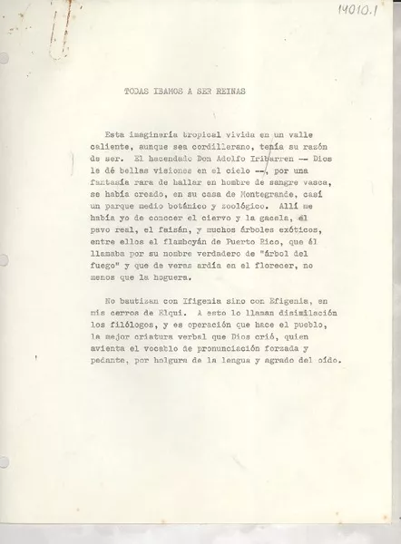 Todas ibamos a ser reinas  [manuscrito] Gabriela Mistral.
