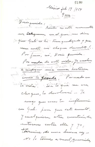 [Carta] 1954 feb. 19, México [a] Doris [Dana]  [manuscrito] Palma [Guillén de Nicolau].