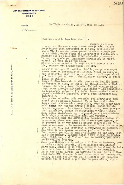 [Carta] 1946 ene. 10, Río Piedras, Puerto Rico [a] Gabriela Mistral  [manuscrito] Margot Arce de Vázquez.