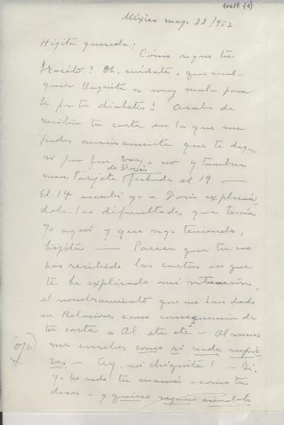 [Carta] 1952 mayo 22, México [a] Gabriela Mistral  [manuscrito] Palma Guillén.