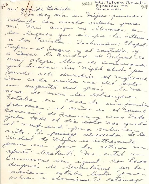 [Carta] [1948] mar. 9, Guatemala [a] Gabriela [Mistral]  [manuscrito] Margarita [Brunton].