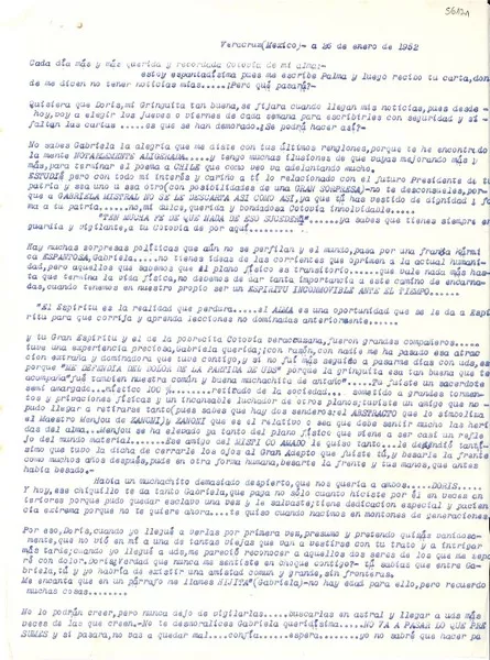 [Carta] 1952 ene. 26, Veracruz, México [a] Gabriela [Mistral]  [manuscrito] [Mercedes Cabrera del Río].