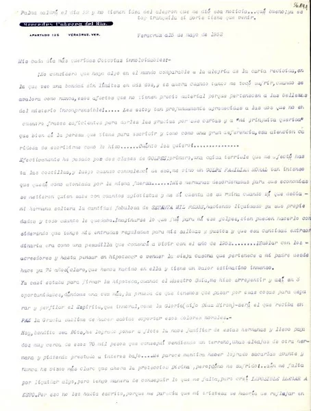 [Carta] 1952 mayo 15, Veracruz, [México] [a] [Gabriela Mistral]  [manuscrito] [Mercedes Cabrera del Río].