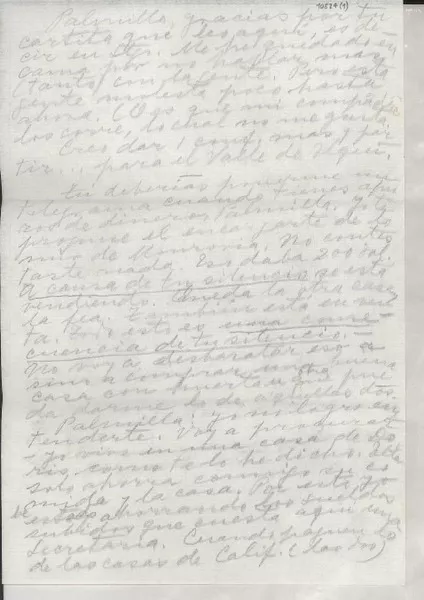 [Carta] [a] Palma Guillén  [manuscrito] Gabriela Mistral.