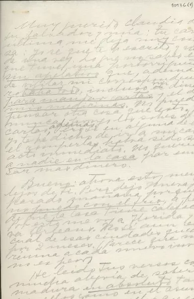 [Carta] [a] Claudia Lars  [manuscrito] Gabriela Mistral.