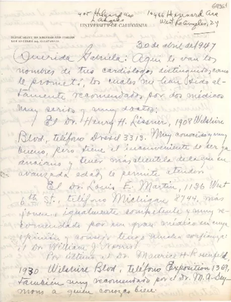[Carta] 1947 abr. 30, Los Ángeles, California [a] Gabriela Mistral  [manuscrito] Manuel Pedro González.