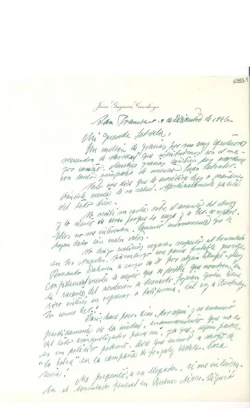 [Carta] 1946 dic. 9, San Francisco, California [a] Gabriela Mistral  [manuscrito] Juan Guzmán Cruchaga.