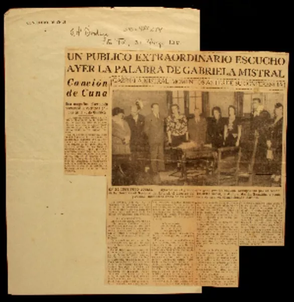 Un público extraordinario escuchó ayer la palabra de Gabriela Mistral canción de cuna : una magnífica disertación pronunció la escritora chilena en la F. de Química. [artículo] :