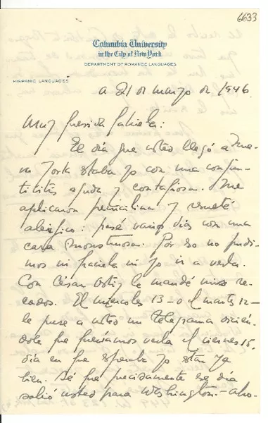 [Telegrama] 1946 mar. 12, New York [a] Gabriela Mistral, New York  [manuscrito] Andrés Iduarte.