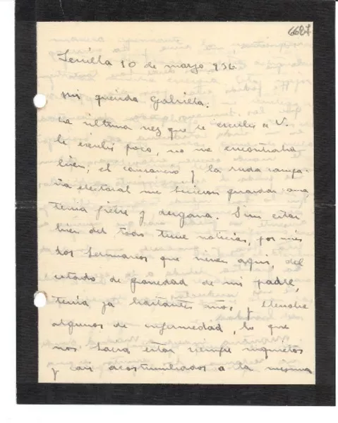 [Carta] 1936 mar. 10, Sevilla [a] Gabriela Mistral  [manuscrito] Victoria Kent.