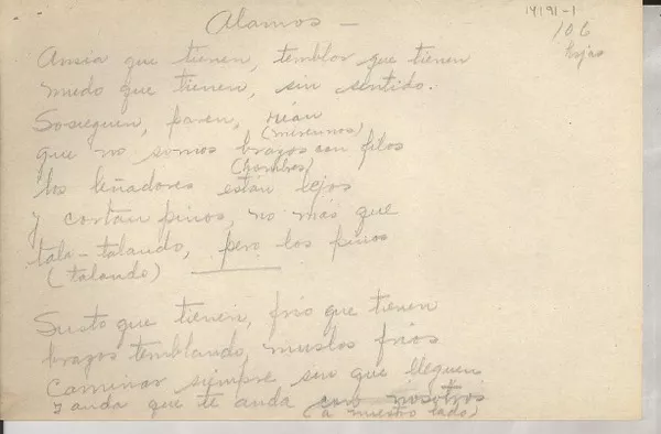 Alamos  [manuscrito] Gabriela Mistral.