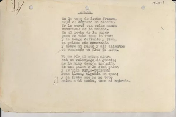 Leche  [manuscrito] Gabriela Mistral.
