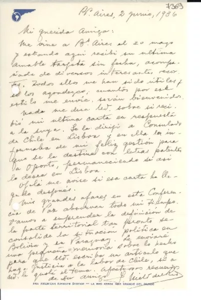 [Carta] 1936 jun. 2, Buenos Aires [a] Gabriela Mistral  [manuscrito] F. Nieto del Río.