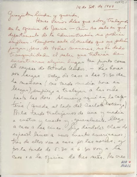 [Carta] 1949 sept. 14 [a la] Guagüita linda y querida  [manuscrito] [Consuelo Saleva].
