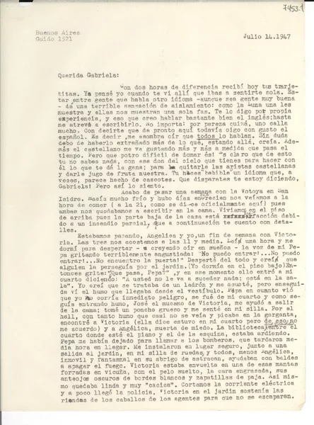 [Carta] 1947 jul. 14, Buenos Aires [a] Gabriela Mistral  [manuscrito] María Rosa [Oliver].