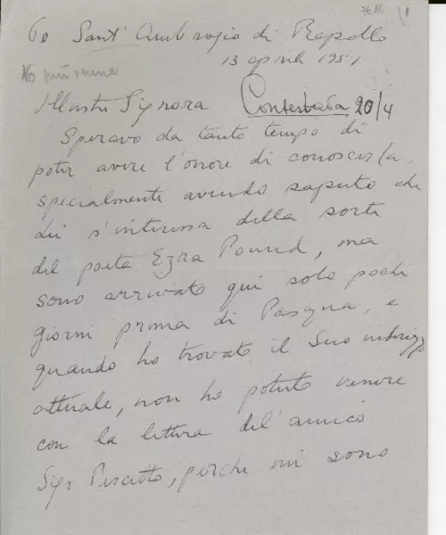 [Carta] 1951 abr. 13, Rapallo, [Italia] [a] [Gabriela Mistral]  [manuscrito] Olga Rudge.