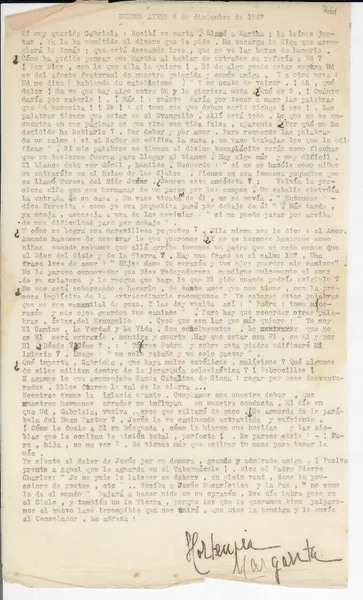 [Carta] 1947 dic. 8, Buenos Aires, [Argentina] [a] Gabriela Mistral  [manuscrito] Hortensia Margarita [Raffo].