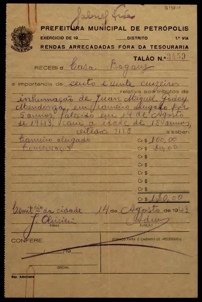 [Documentos de la funeraria y conexos]  [manuscrito] Juan Miguel Godoy.