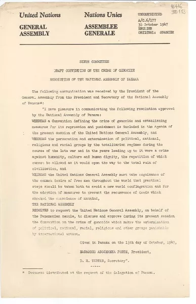 [Carta] 1947 Oct. 30  [manuscrito] Harmodio Arosemena Forte.