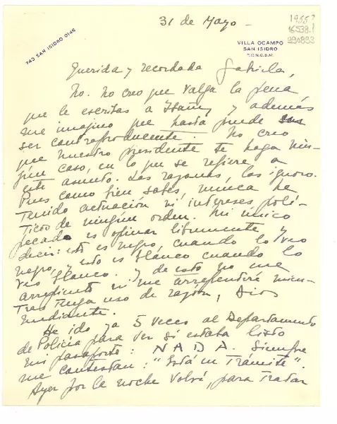 [Carta] 1955 mayo 31, [San Isidro, Argentina] [a] Querida y recordada Gabriela  [manuscrito] Victoria Ocampo.