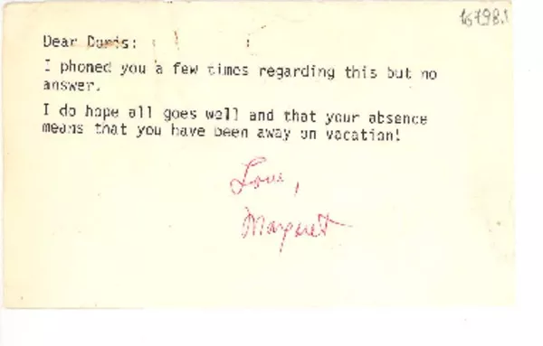 [Carta] 1975, [Estados Unidos] [a] Dear Doris  [manuscrito] Margaret Bates.