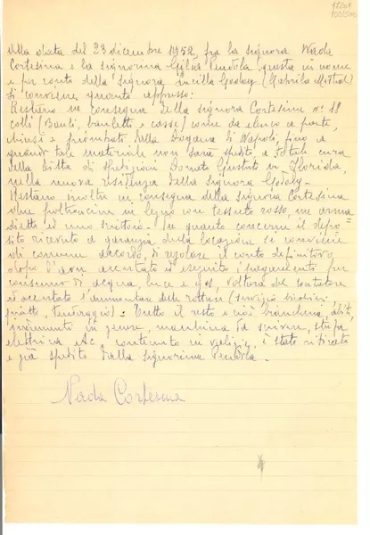 [Carta] 1952 dic. 23, Italia [a] Gabriela Mistral  [manuscrito] Nada Corlesine.