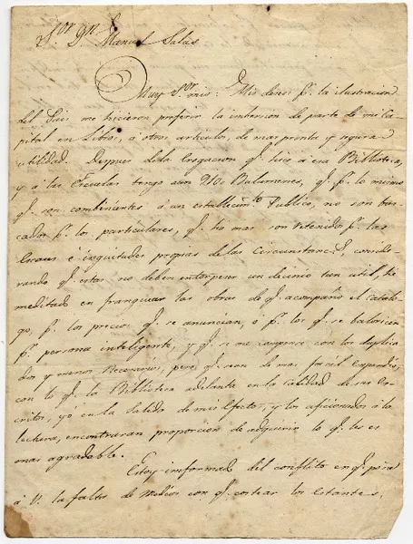 [Carta] 1819 M[ar]zo 30, [Santiago?] [al] Sor Dn. Manuel Salas  [manuscrito] Diego Antonio Barros.