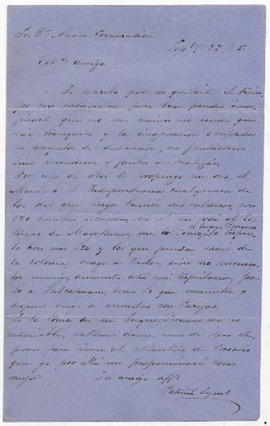 [Carta] [186]5 sepbre. 27, [Valparaíso] [al] Sr. Dn. Alvaro Covarrubias Estdo. amigo  [manuscrito] Patricio Lynch.