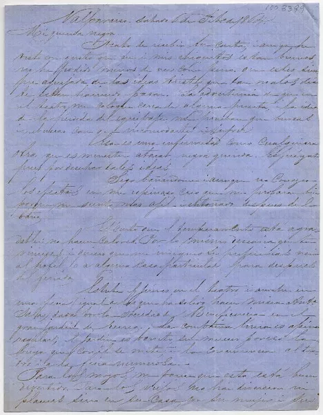 [Carta] 1864 Febrero 6, Valparaíso [a] Benigna Ortúzar de Covarrubias  [manuscrito] Álvaro Covarrubias.