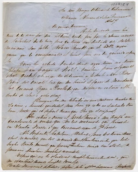 [Carta] 1854 Abril 7, Valparaiso, [a] Benigna O. de Covarrubias :  [manuscrito] Benjamín [Ortúzar].