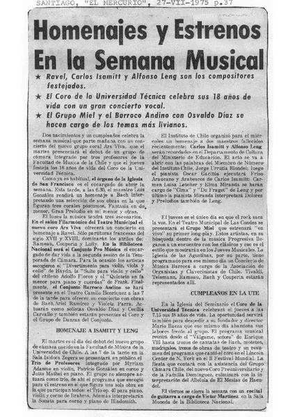 Homenaje y Estrenos en la Semana Musical  [artículo]