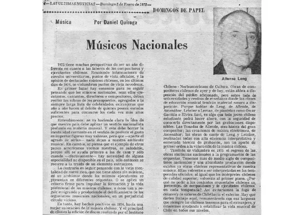 Músicos nacionales Domingos de papel [artículo]