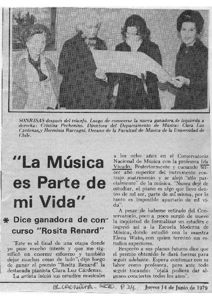 "La música es parte de mi vida" Dice ganadora de concurso Rosita Renard [artículo]