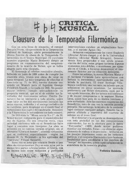 Clausura de la Temporada Filarmónica Crítica Musical [artículo]
