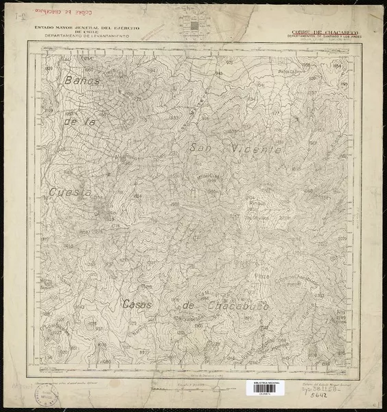 Cobre de Chacabuco Departamentos de Santiago y Los Andes [material cartográfico] : Estado Mayor Jeneral del Ejército de Chile, Departamento de Levantamiento.