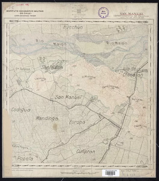 San Manuel Departamento de Melipilla [material cartográfico] : Instituto Geográfico Militar de Chile, Carta de Estado Mayor.