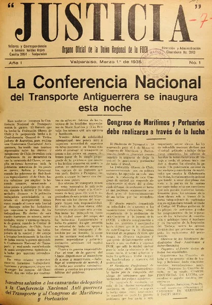Justicia órgano oficial de la Unión Regional de la Federación Obrera de Chile.