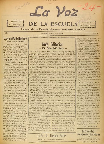 La Voz de la Escuela organo de la Escuela Nocturna Benjamín Franklin
